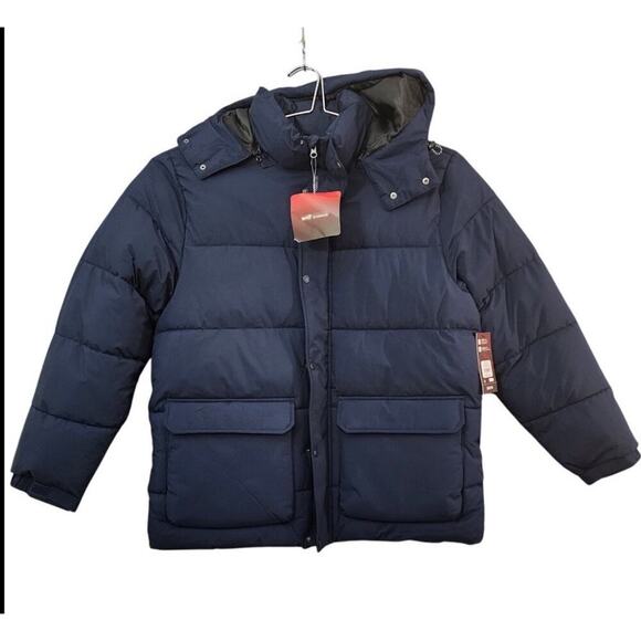 Swiss Tech Puffer Jacket Dark Blue SIZE Small BNWT Balaclava Removable Hood - Picture 8 of 11